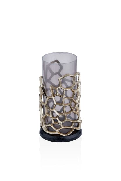 Pıllar Antik Gold Gri Ombreli Cam Mumluk Büyük/Ağız:12 Cm  X Boy:35 Cm resmi