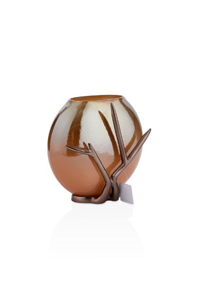 Gınger Antik Bronz Metal Detaylı Cam Vazo Küçük resmi