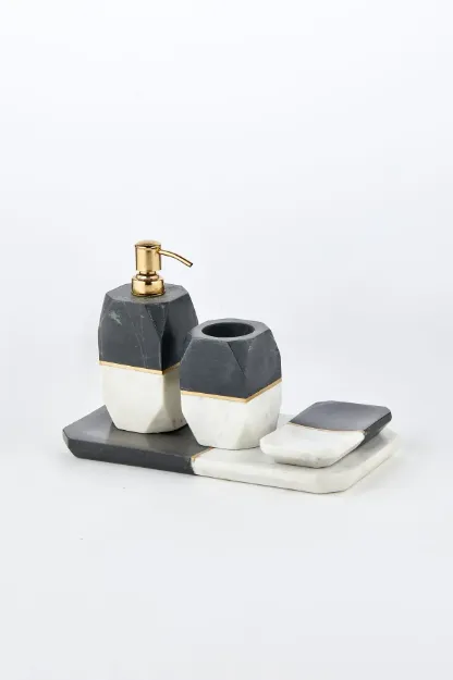 Cornella Gri-Beyaz 4 Lü Banyo Seti ( Marble World-100 ) resmi