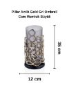 Pıllar Antik Gold Gri Ombreli Cam Mumluk Büyük/Ağız:12 Cm  X Boy:35 Cm resmi